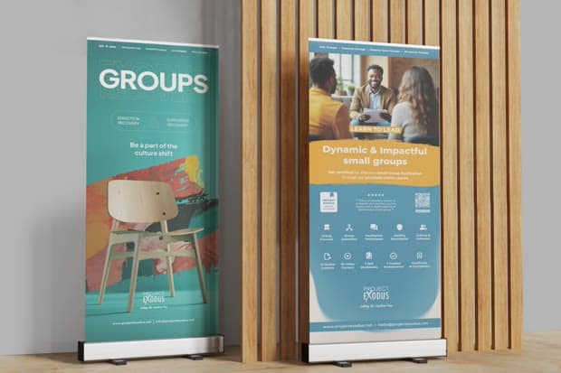 Pull-up banners for the Groups and Small Group Facilitation courses
