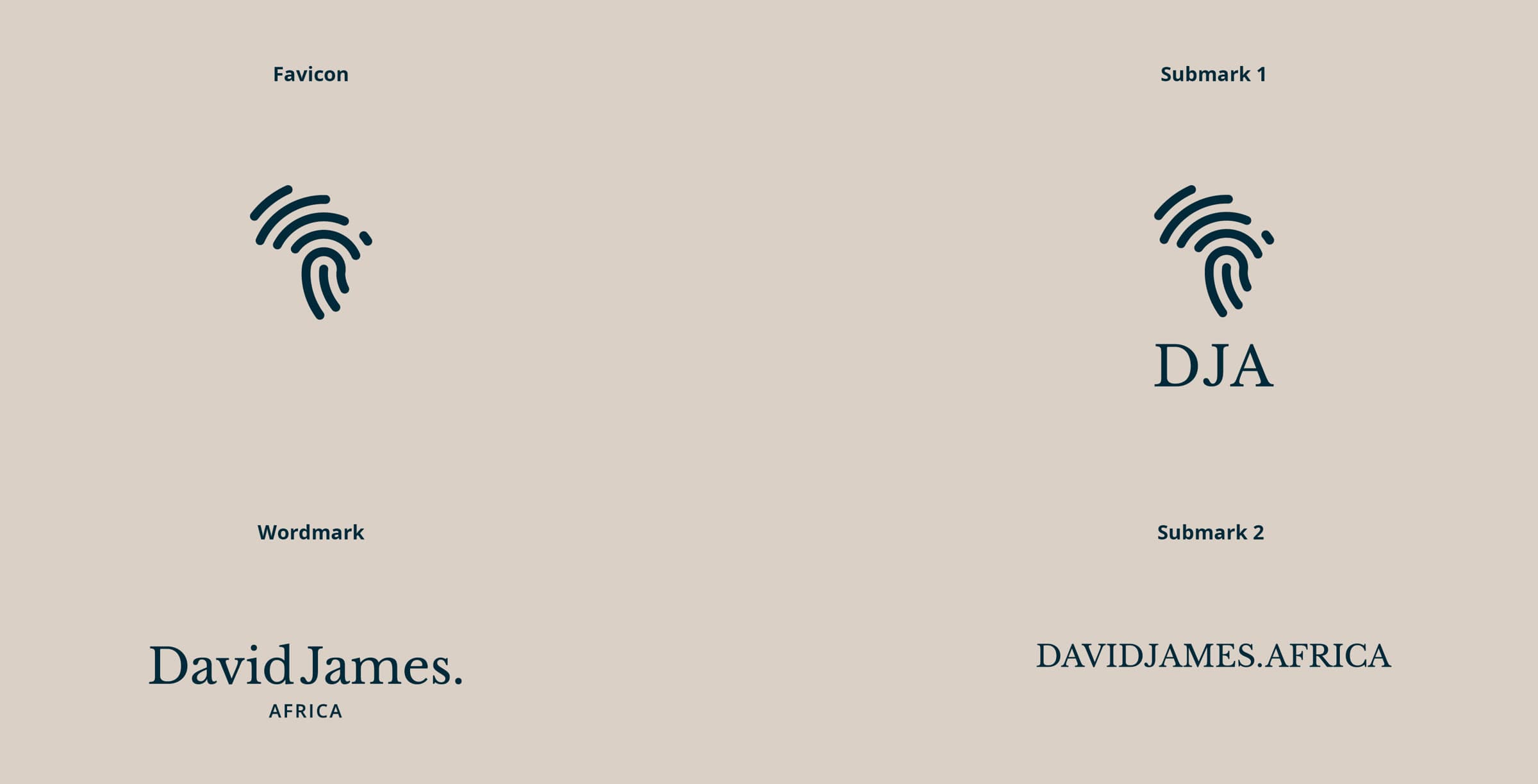 The rest of the suite: favicon, wordmark, a DJA submark and a DAVIDJAMES.AFRICA submark