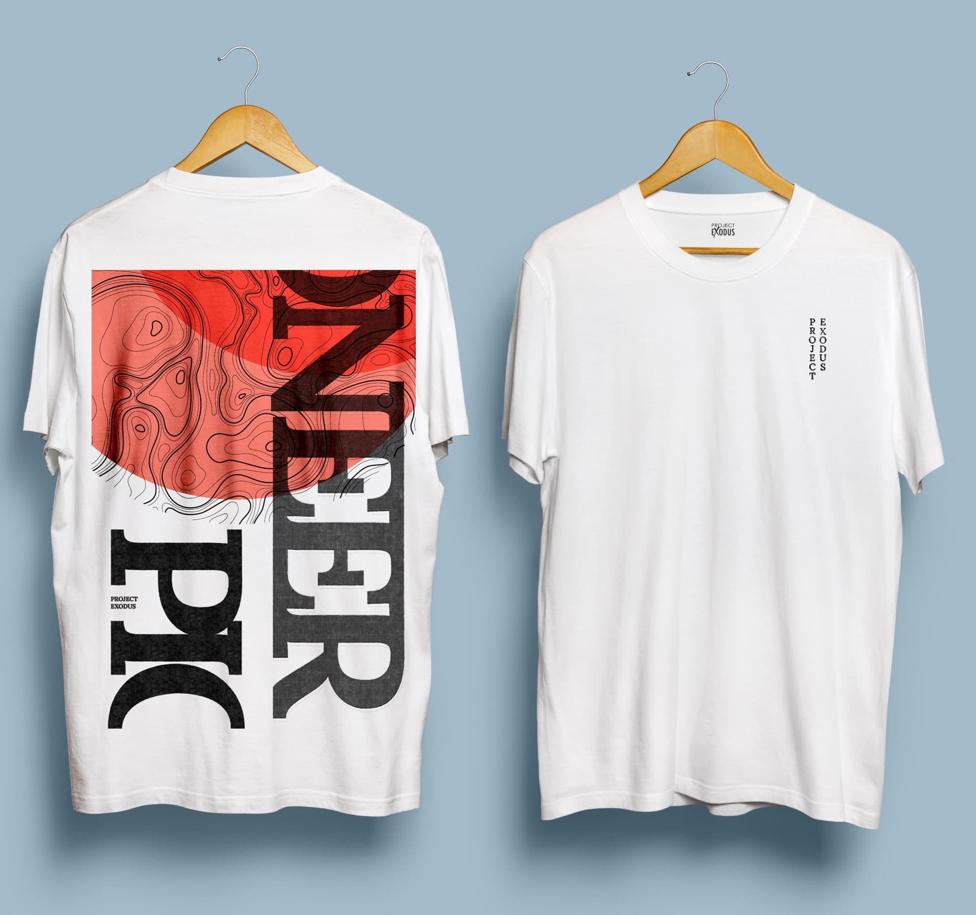 White tee, front and back: EPIC and INNER set large and turned on their side over a red topographic map